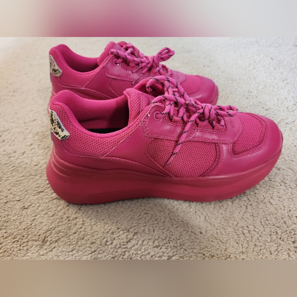 Rebecca Minkoff Women's Barbie Pink Leather Animal Print Lace-up Sneakers Size 9
